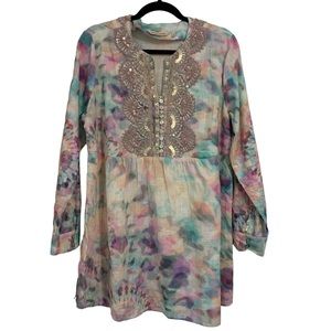 Soft Surroundings Bazille Beaded Embroidered Tie Dyed Tunic Top size L